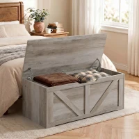 HOMCOM 127L Home Storage Box, with Safety Hinges - Grey Wood-Effect(m-2)