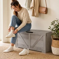 HOMCOM 127L Home Storage Box, with Safety Hinges - Grey Wood-Effect(m-14)