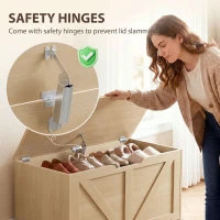 HOMCOM 100L Home Storage Box, with Safety Hinge - Nature Wood Finish(m-5)