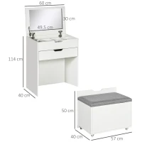 HOMCOM Tocador de Maquillaje con Taburete Oculto Espejo Abatible Cajón y 7 Compartimentos Taburete con Almacenamiento Blanco(m-3)