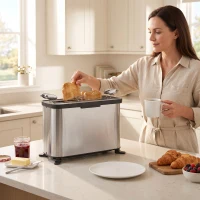 HOMCOM 3-in-1 Electric Mini Oven, Long Slot Toaster and Tabletop Grill, with LED Display, 60 Min Timer, Stainless Steel, 1700W(m-9)