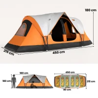 Outsunny Campingzelt, 2 Räume, Trennwand, für 3 Personen, Regenschutz, Orange(m-3)