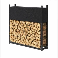 Outsunny Suporte para Lenha com Cobertura Oxford 600D, Aço Galvanizado, 250 kg, Interior e Exterior, Preto(m-11)