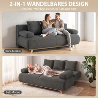 HOMCOM Schlafsofa mit verstellbarer Rückenlehne, Bettfunktion, verstecktem Stauraum und Cordbezug, Grau(m-4)