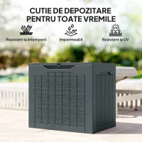 Outsunny Cufăr de Grădină cu Mânere, Container pentru Unelte Impermeabil, 56x41x50 cm, Gri Închis(m-7)