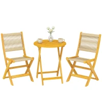 Outsunny Balkonmöbel Set 3 teilig Polyrattan Holz klappbar Gartenmöbel Set mit Tisch 2 Stühle, Atmungsaktiv(m-12)
