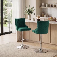 HOMCOM Bar Stools Set of 2, Modern Swivel & Adjustable Velvet Barstools with Button-Tufted Back, Footrest for Home Bar, Green(m-9)