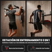 SPORTNOW Barra de Dominadas de Pared 2 en 1 Estación Multifuncional para Gimnasio en Casa Carga 200 kg Rojo(m-5)