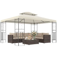 Outsunny Cenador de Jardín 3x4m Pabellón para Exterior con Doble Techo de Ventilación y 4 columnas de acero Estable para Fiestas Eventos Patio Crema(m-1)