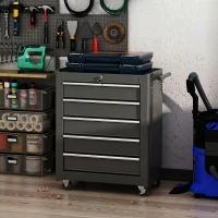 HOMCOM 5-Drawer Tool Chest with Wheels, Steel Lockable Tool Storage Cabinet with Handle, 2 Keys for Garage, Workshop, Black(m-8)