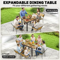 Outsunny Patio Dining Table Expandable Outdoor Dining Table Acacia Wood Top 80-120 cm Natural and Black(m-5)