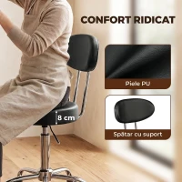 HOMCOM Scaun Reglabil Rotativ a 360°con Spătar Și Șezut Tapițate, Negru(m-5)
