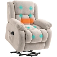 HOMCOM Fernsehsessel mit Massage- und Wärmefunktion, Elektrischer Aufsteh-Sessel, Fernbedienung, Seitentaschen, Beige(m-8)