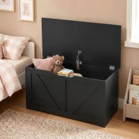 HOMCOM 100L Home Storage Box, with Safety Hinge - Black Wood-Effect(m-8)