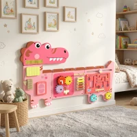 AIYAPLAY Busy Board Panels, Wall Mounted Montessori Inspired Busy Board, Toddler Learning Centre Dinosaur Theme, Pink(m-9)