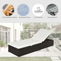 Outsunny PE Rattan Sun Lounger, Five-level Adjustable Recliner Bed Chair with Soft Padded Cushion for Patio, Garden, Mixed Brown(m-4)