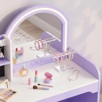 AIYAPLAY Kids Vanity Set, Girls Dressing Table with Stool, 2-Colour Lights Mirror, Pretend Dresser Gift for Ages 3-8, Purple(m-9)