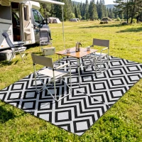 Outsunny Reversible Outdoor Rug, Plastic Straw Mat w/ Carry Bag Ground Stakes for Garden RV Picnic Beach Camping 182x274cm Black(m-14)