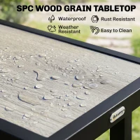 Outsunny Metal Garden Coffee Table, Outdoor Side Table with SPC Woodgrain Tabletop for Outside, Garden, Balcony, Porch, 100 x 53 x 46cm, Grey(m-4)