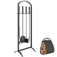 Outsunny 6-teiliges Metall-Kamin-Set mit Tasche, Bürste, Schaufel, Feuerhaken, Zange, Ständer, Schwarz(m-8)