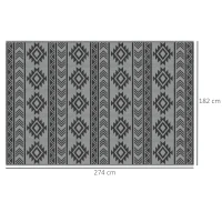 Outsunny Alfombra de Exterior Reversible 182x274 cm Impermeable Anti-UV para Viajes en Autocaravana Negro y Gris(m-3)