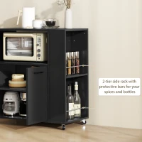 HOMCOM Kitchen Trolley on Wheels, Rolling Kitchen Island Cart with 2-Door Cabinet, Spice Rack and Adjustable Shelf, Black(m-5)