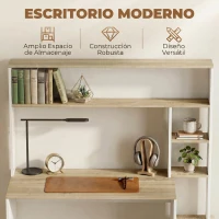 HOMCOM Mesa de Ordenador con Estantes Escritorio con Estanterías Soporte para Monitor CPU 114x45x138 cm Blanco y Natural(m-6)