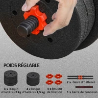 HOMCOM Ensemble d'haltères Courtes Total 15 Kg 2 en 1 poids réglable Barres incluses - entraînement Musculaire & haltérophilie(m-6)
