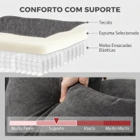 HOMCOM Sofá Chaise Longue Reversível 3 Lugares com 2 Almofadas Estofado em Linho e Estrutura em Aço 242x156x87 cm Cinzento Escuro(m-6)