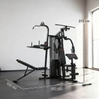 SPORTNOW Multifunctionele trainingsstation, thuissportapparaat voor meer dan 10 oefeningen, gewichten, verstelbare fitnessbank, zwart(m-3)