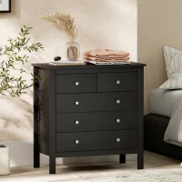 HOMCOM 5 Drawer Dresser for Bedroom, Modern Chest of Drawers, Wide Storage Unit for Living Room, Hallway, Black(m-10)