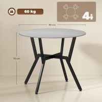 HOMCOM Dining Table, Round Kitchen Table with Black Legs, Anti-slip Foot Pads for Living Room, Dining Room 90 x 76 cm, Grey(m-3)