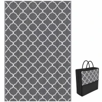 Outsunny Alfombra Exterior Reversible 182x274 cm de Plástico Impermeable para Terraza Patio Camping Playa Gris y Blanco(m-1)
