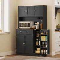 HOMCOM 173 cm Tall Kitchen Cupboard with Charging Station, Pantry Storage Cabinet with Adjustable Shelves and 4 Door Racks(m-14)