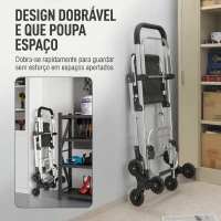 HOMCOM Carrinho de Compras Dobrável 3 em 1, 40 L, Alumínio, com Assento Rebatível, Saco Térmico, 6 Rodas e Pega Ajustável, Preto(m-7)