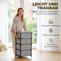 HOMCOM Kommode mit Stahlrahmen und 4 Schubladen, 42 x 32 x 80 cm, Grau/Schwarz(m-7)