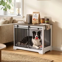 PawHut 80 cm Dog Crate Furniture with Sliding Barn Door for Medium Dogs, White(m-2)