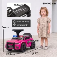 AIYAPLAY Mașinuță de poliție pentru copii 18-36 luni cu lumină, muzică și spațiu de depozitare 65x29,5x36 cm roz(m-3)