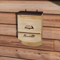 PawHut Bat Boxes, Pack of 3 Wooden Bat Houses for Outdoor, Garden, Farm, Easy to Hang, 23 x 9.5 x 36.5 cm, Natural(m-9)