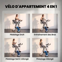 SPORTNOW Vélo d'Appartement Pliable Vélo de Fitness 4 en 1 Silencieux Connecté Kinomap Bluetooth et Zwift 105x53,5x109cm Bleu(m-4)