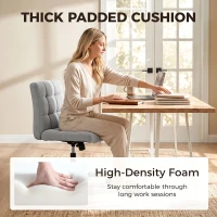 HOMCOM Armless Office Chair, Cross Legged Linen Computer Desk Vanity Chair with Wide Seat, Rocking Function, Grey(m-5)