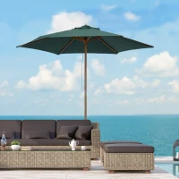 Outsunny Ombrellone da Giardino 2.5x2.3m a 6 Stecche, in Legno e Poliestere, Verde Scuro(m-10)