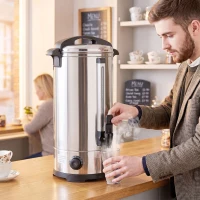 HOMCOM 24L Catering Urn, 2500W Stainless Steel Hot Water Boiler Dispenser with Thermostat, Keep Warm Function and Easy Pour Tap(m-8)