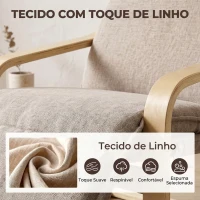 HOMCOM Cadeirão para Sala em Tecido Aspeto Linho com Apoio para os Pés, Baloiço Suave, Encosto Alto e Assento Largo, Castanho Claro(m-6)