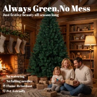 HOMCOM 7ft Artificial Christmas Tree, Fir Hinged Xmas Tree with 1100 Branch Tips, Foldable Steel Stand, Green(m-4)