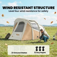 Outsunny Inflatable Camping Tent w/ Air Pump, Easy Setup 2-3 Person Blow Up Tent, Khaki(m-8)