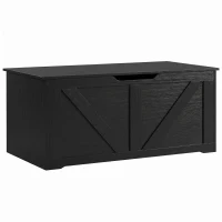 HOMCOM 127L Home Storage Box, with Safety Hinges - Black Wood-Effect(m-15)