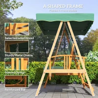 Outsunny 3 Seater 2-in-1 Wooden Garden Swing Seat Swing Chair, Outdoor Convertible Hammock Bench w/cushion, Furniture Lounger Bed, Dark Green(m-6)