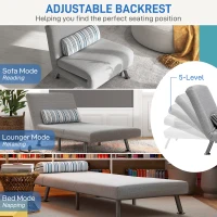 HOMCOM Single Sofa Bed, 1 Person Sleeper Foldable Lounge with Pillow, Light Grey(m-5)
