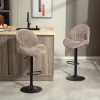 HOMCOM Conjunto de 2 Bancos de Bar Giratórios em Chenille com Altura Ajustável 62-83 cm, Encosto e Apoio para os Pés, Moka(m-10)